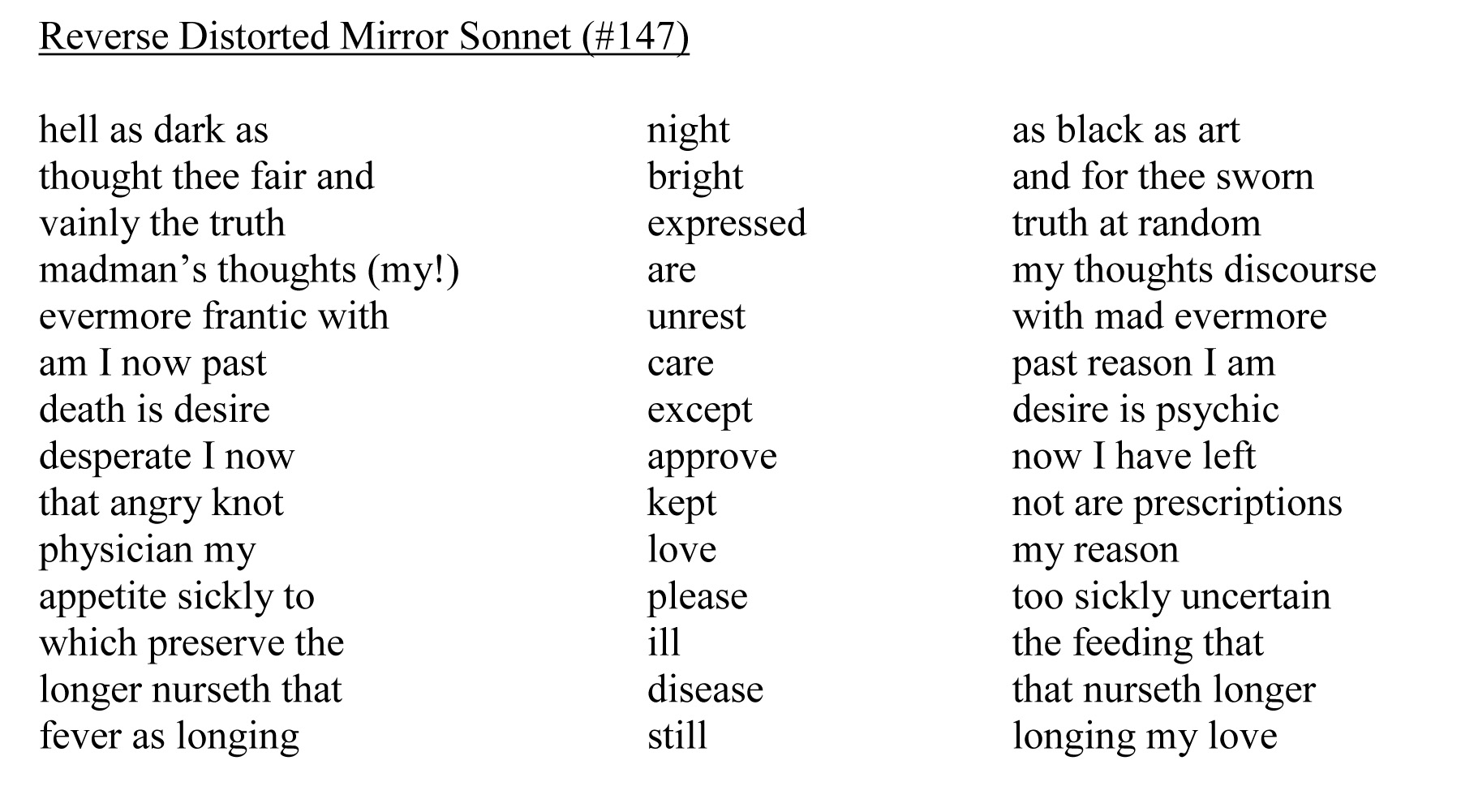 Scott Wiggerman - Reverse Distorted Mirror Sonnet